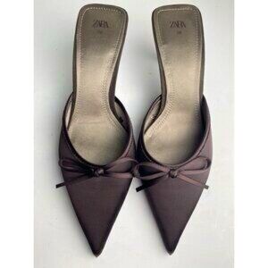 Zara Brown Mule Heels With Bow